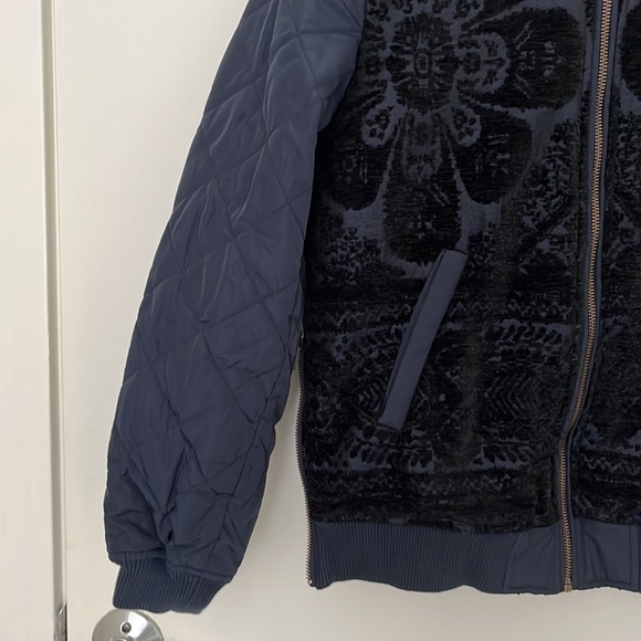 Anthropologie Women’s Clemence Floral Quilted Side Zip Blue Bomber Jacket XS - Picture 8 of 10